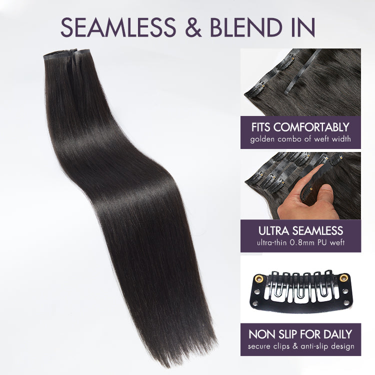 Extensions Real Human Hair  Straight / Body Wave / Kinky Curly / Yaki Straight / Kinky Straight Clip in Hair Extensions  Pieces 125g 8pcs