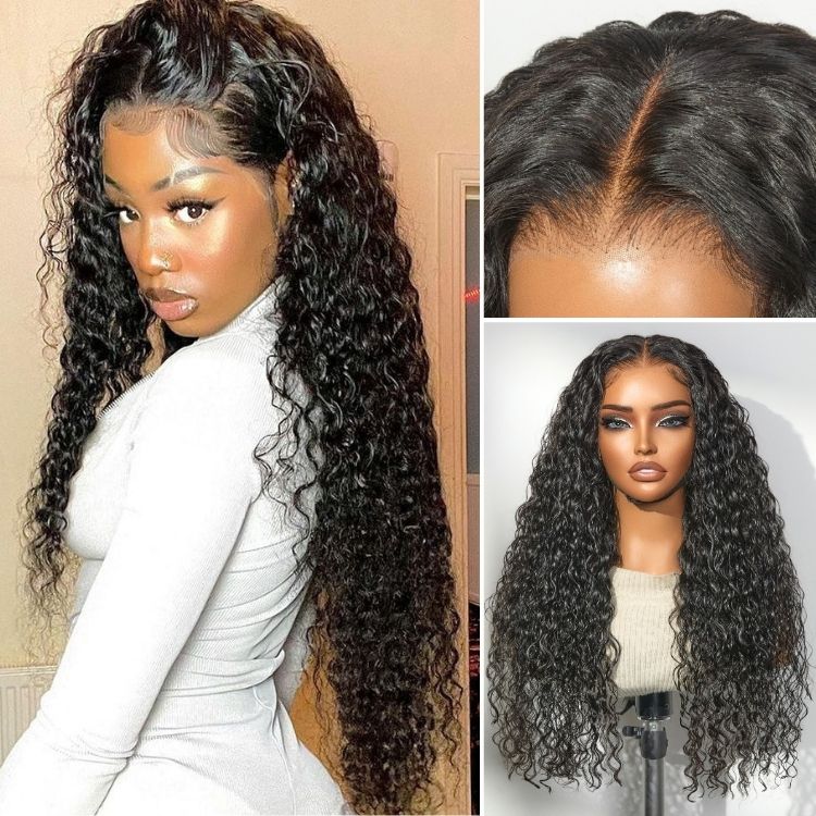Water Wave Glueless 13x4 Frontal Lace Fluffy Curly W
